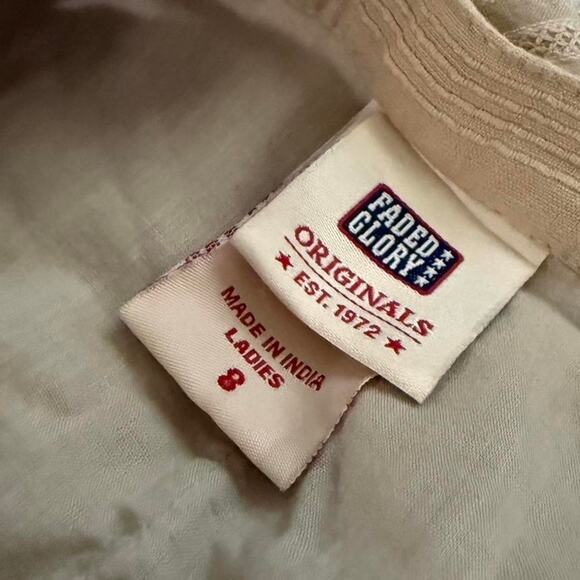 VTG Y2K Faded Glory Tan Floral Embroidered & Striped Patchwork Cotton Midi Skirt - Picture 7 of 8